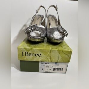 Women’s J.Renee Silver Slingback Pumps Heels Size 7